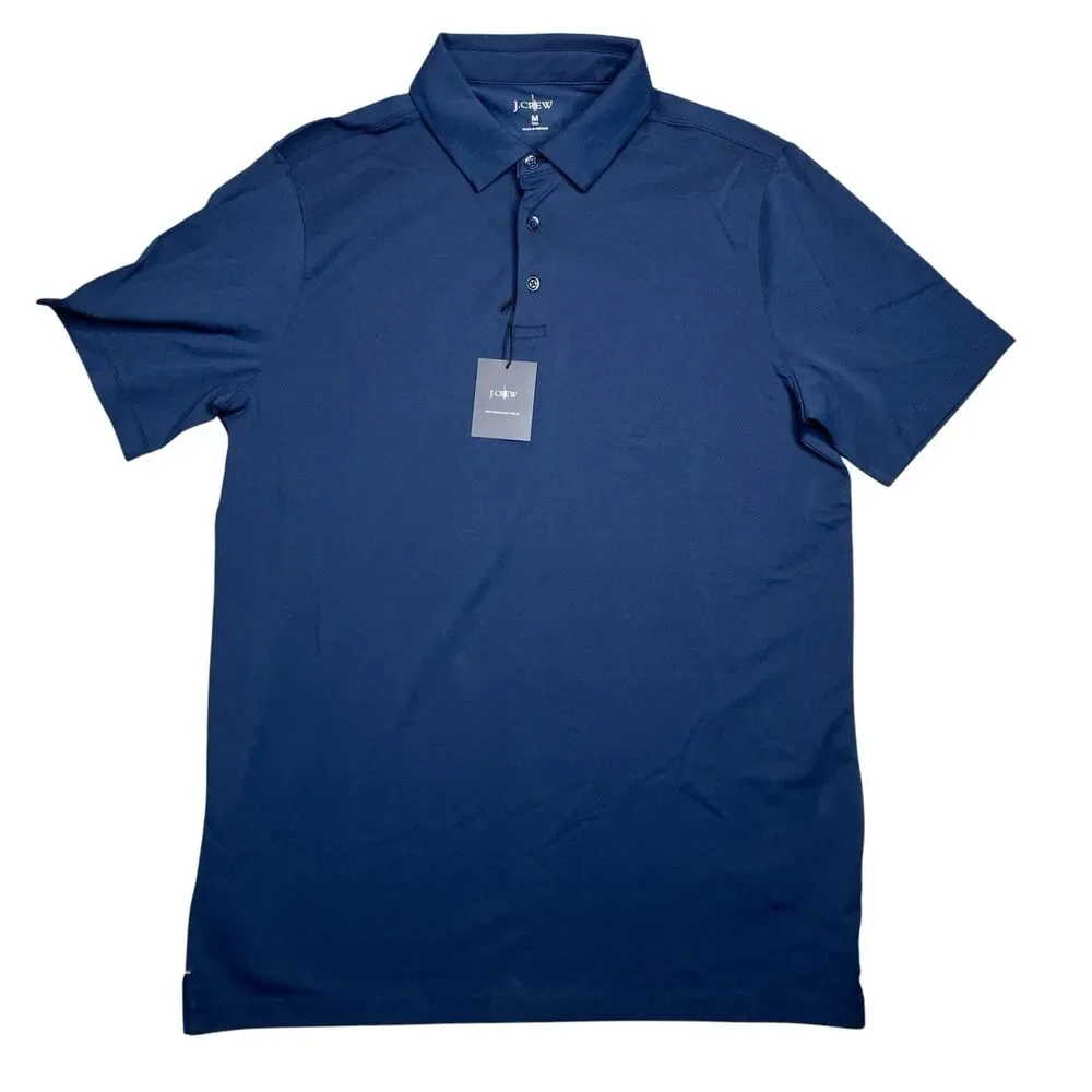 J‎ Crew Polo Shirt Mens M TALL Blue Performance Pique Stretch Moisture Wicking